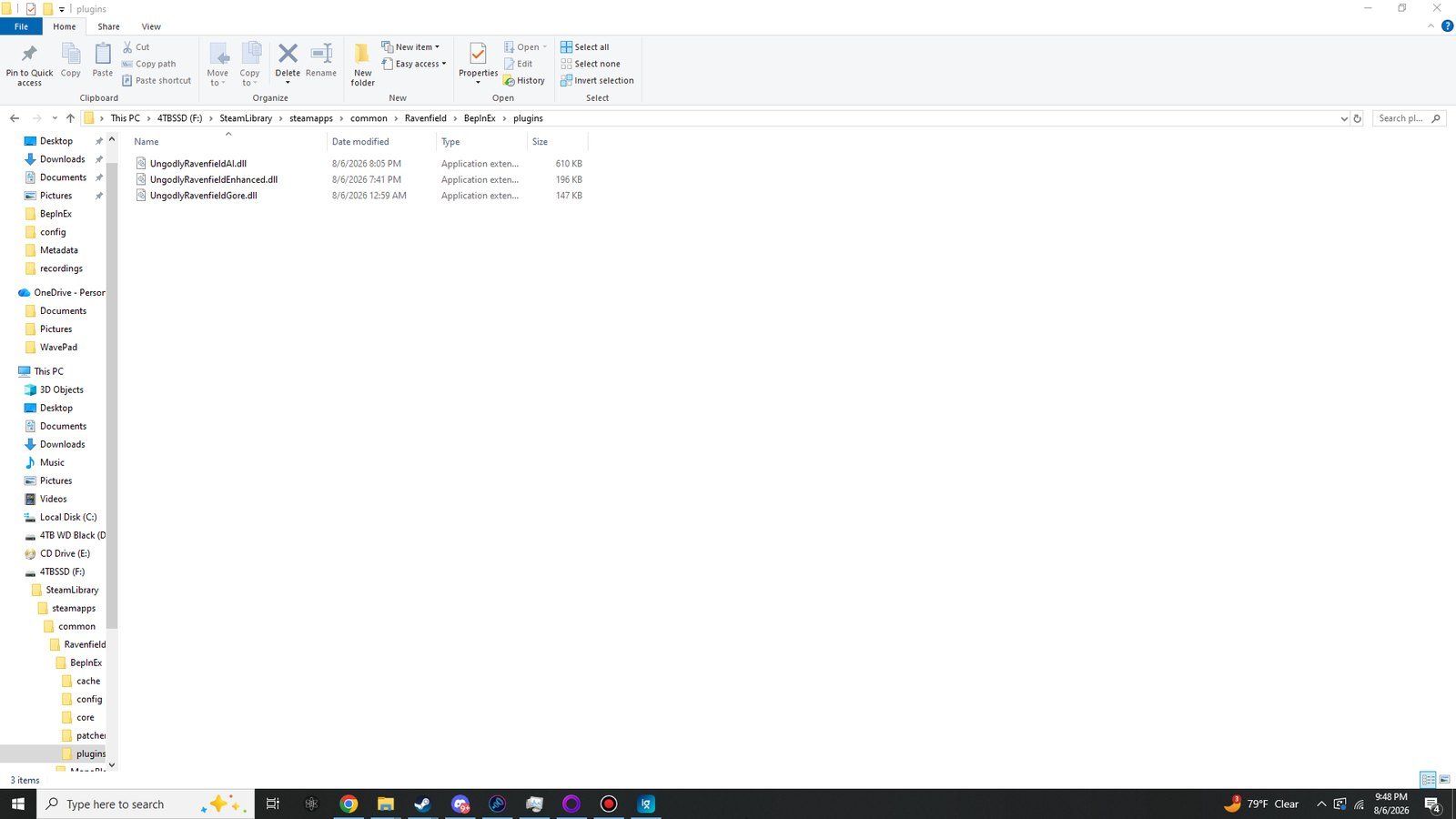 The plugins folder with all three mods installed