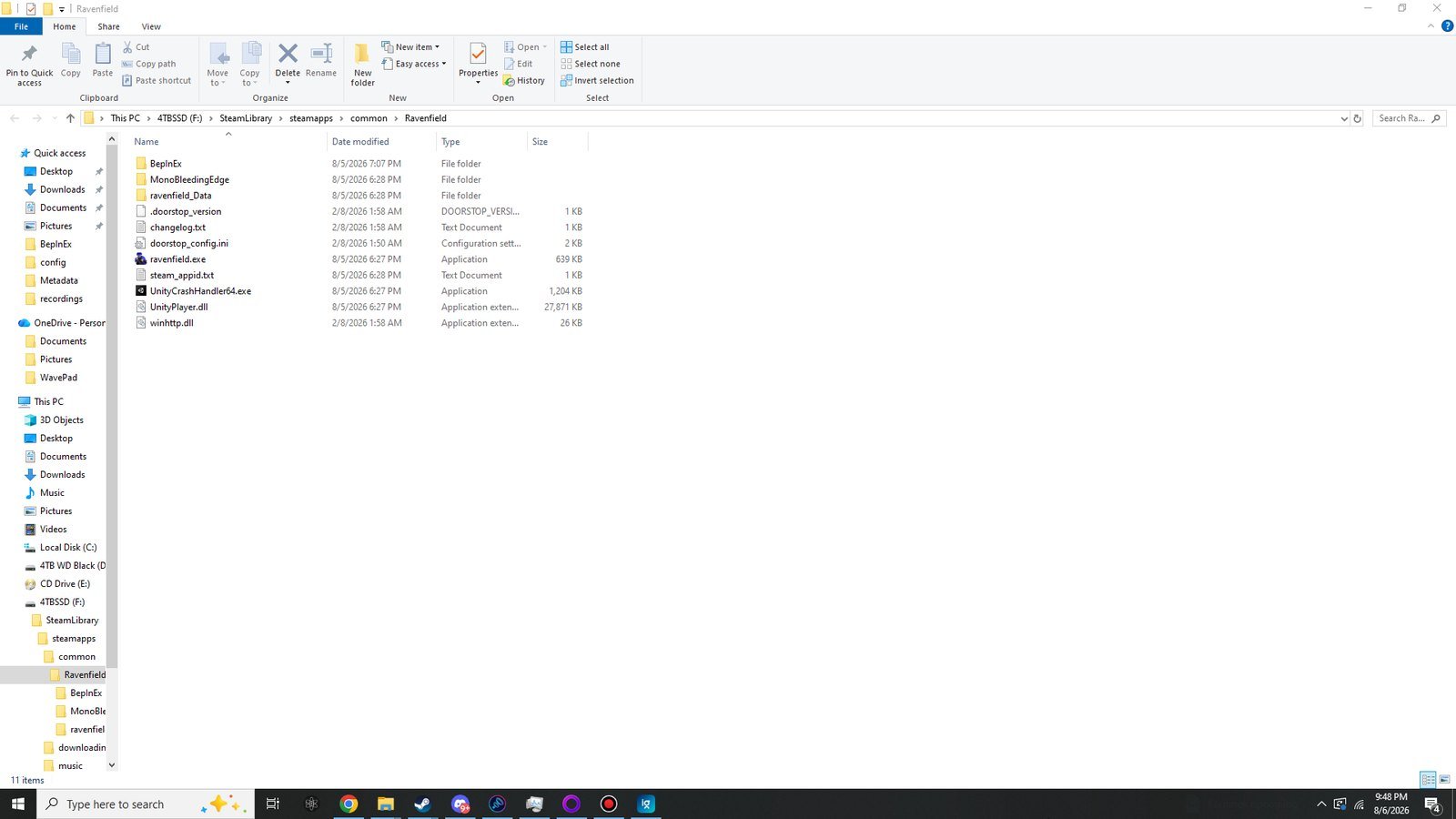 The Ravenfield folder with BepInEx installed