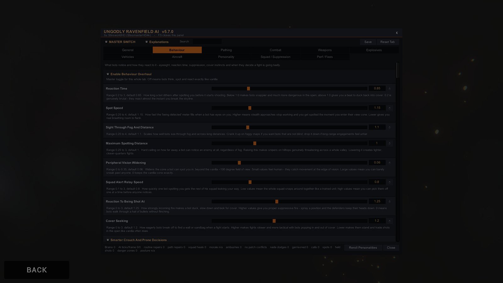 Ungodly Ravenfield AI — the Behaviour tab