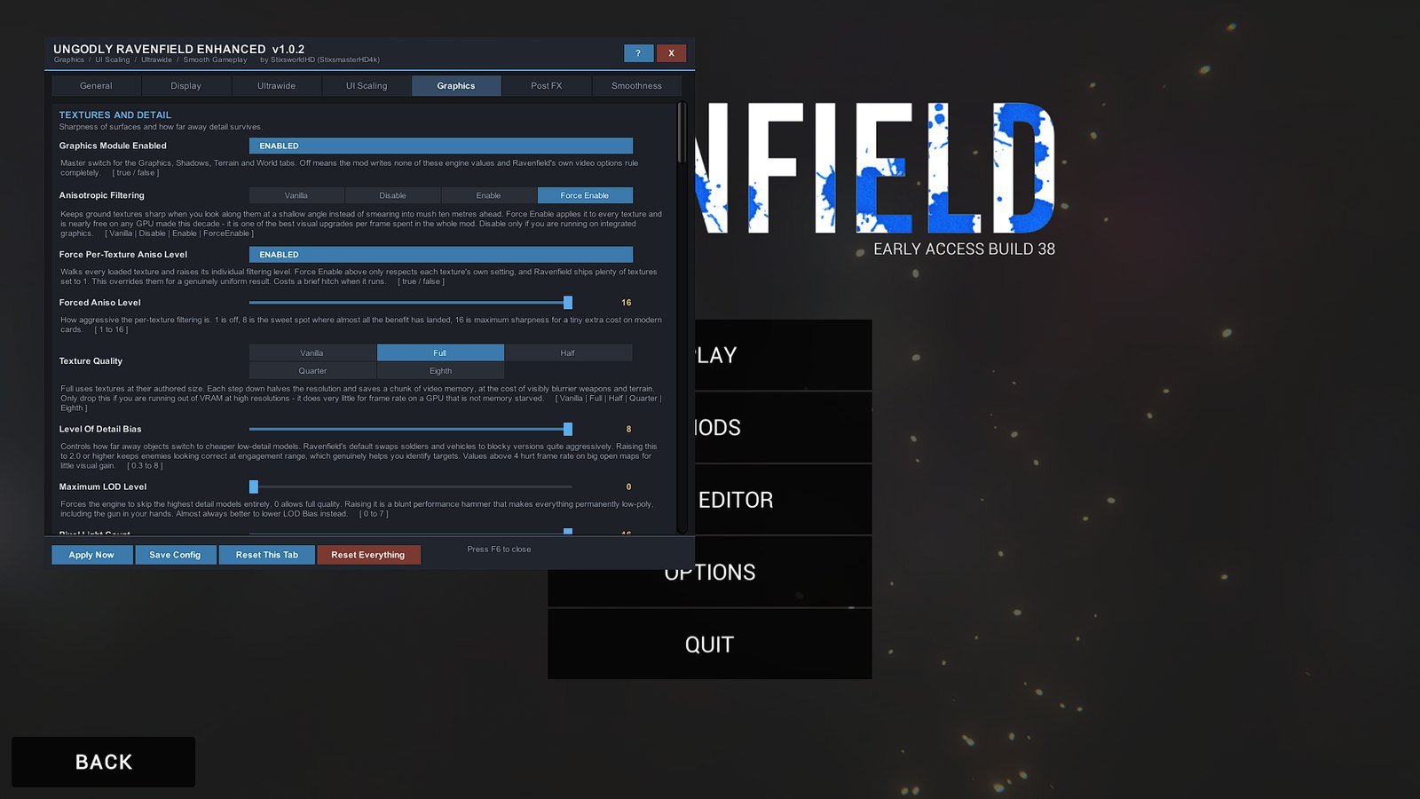 Ungodly Ravenfield Enhanced — the Graphics tab
